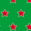 Rote Sterne mit weißem Rand auf grünem Hintergrund