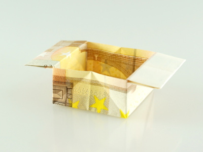 Origami Box mit Henkeln aus einem Geldschein