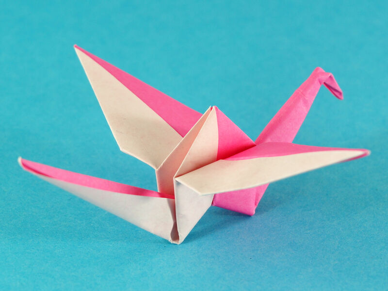 Origami Zweifarbiger Kranich aus Duocolor Papier
